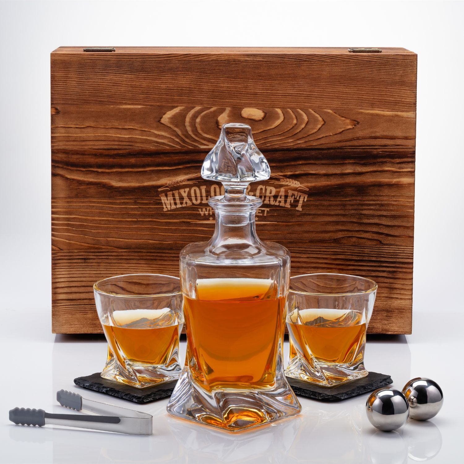 Glass and Whiskey Stones Set - 11 Piece by Mixology & Craft