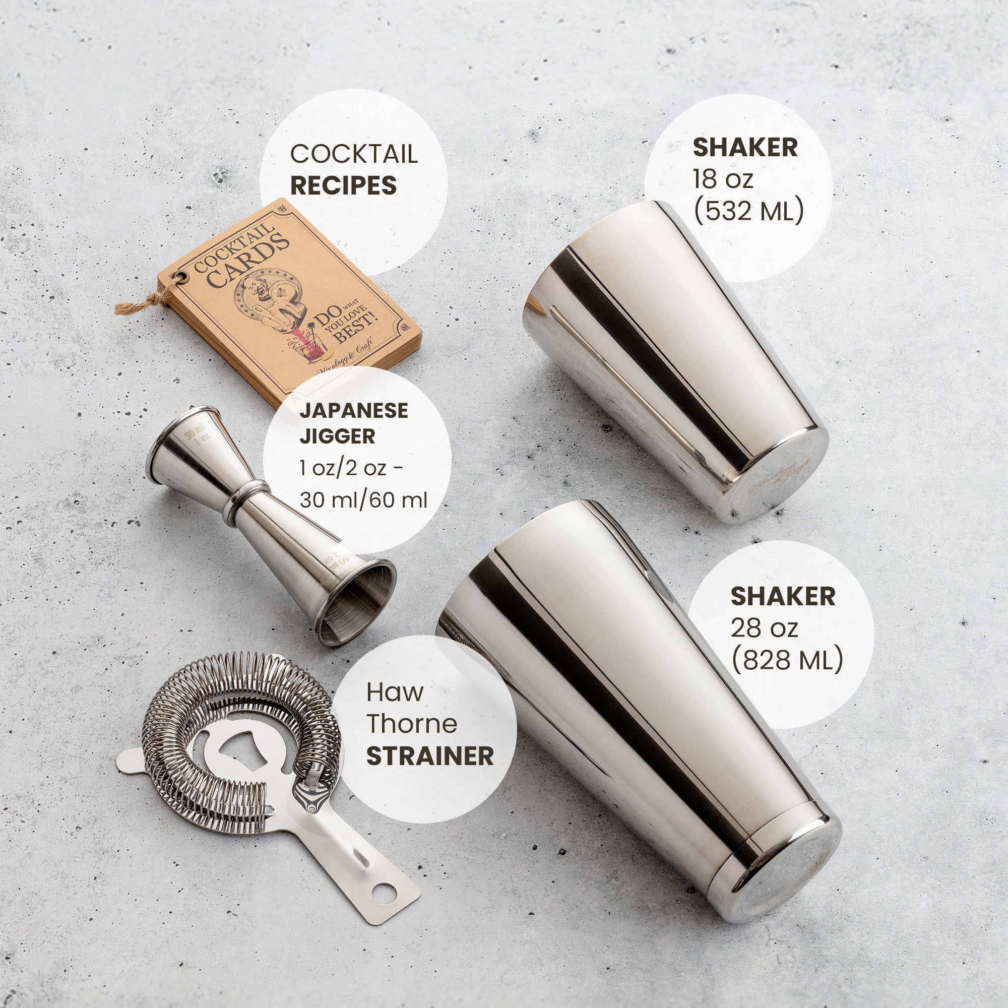 Complete Boston Shaker Bar Set for Making Cocktails and Mixed Drinks by Mixology & Craft