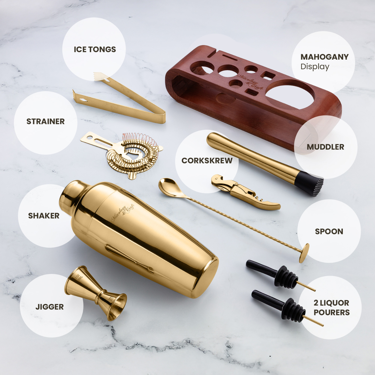 Complete Bartender Kit with Martini Shaker and Bar Tools by Mixology & Craft