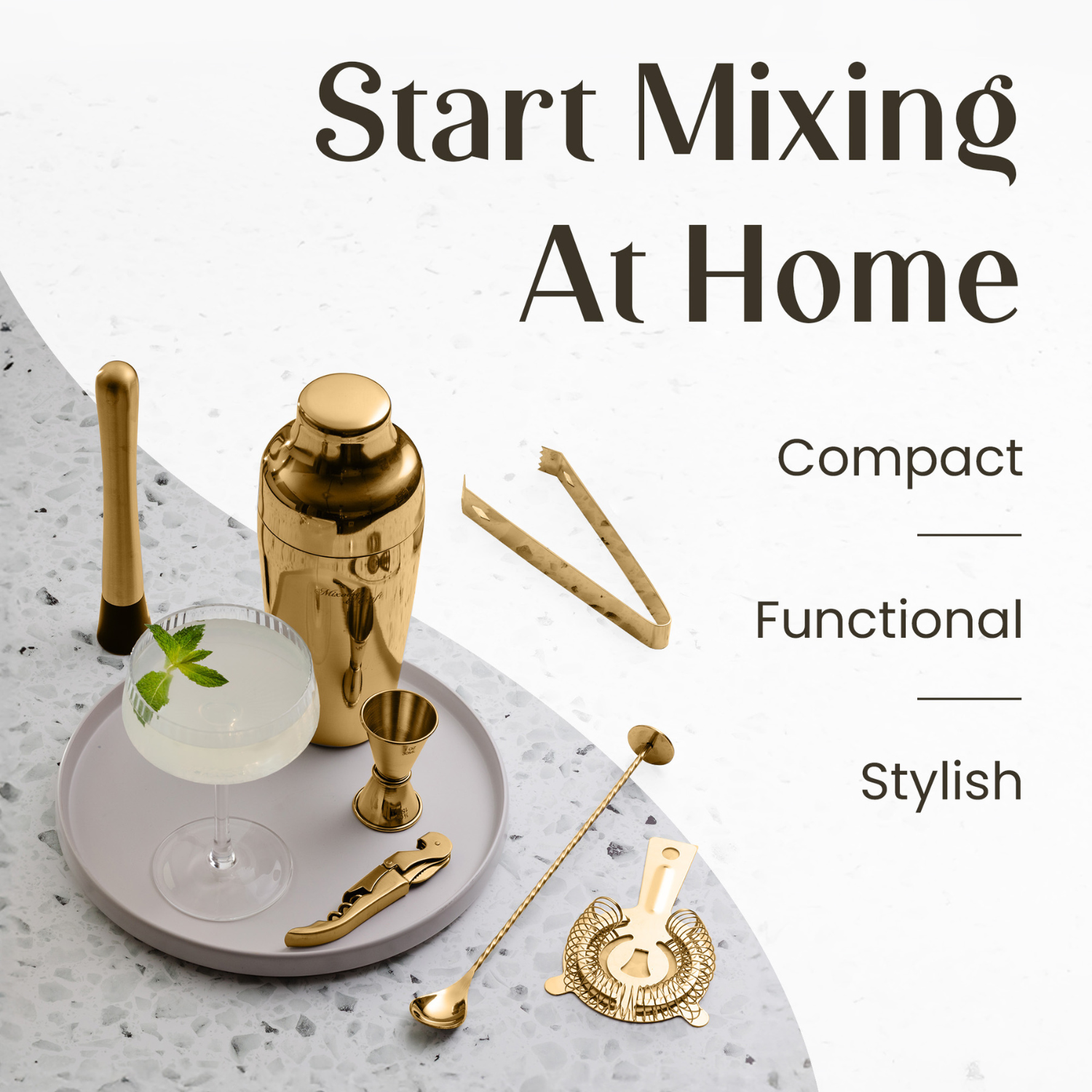 Heavy-Duty Martini Cocktail Shaker Set for Home Bar by Mixology & Craft