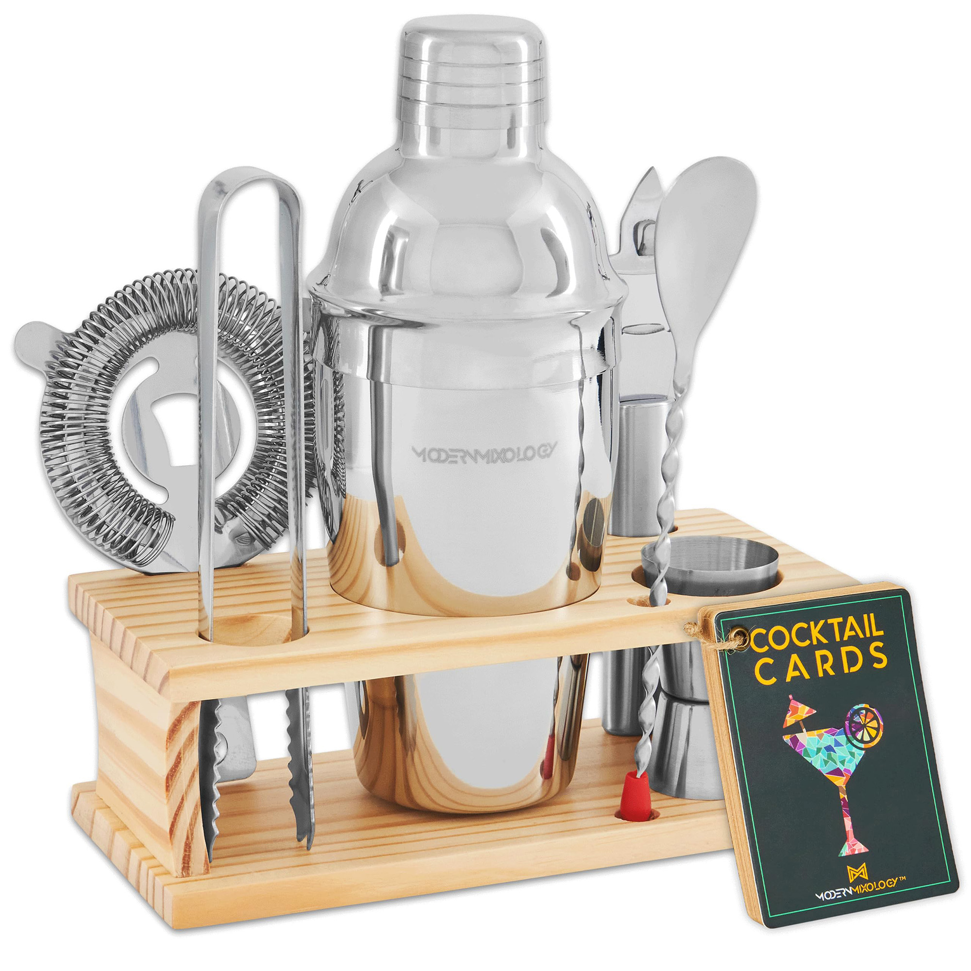 8-Piece Silver Bartender Kit with Wood Stand by Modern Mixology