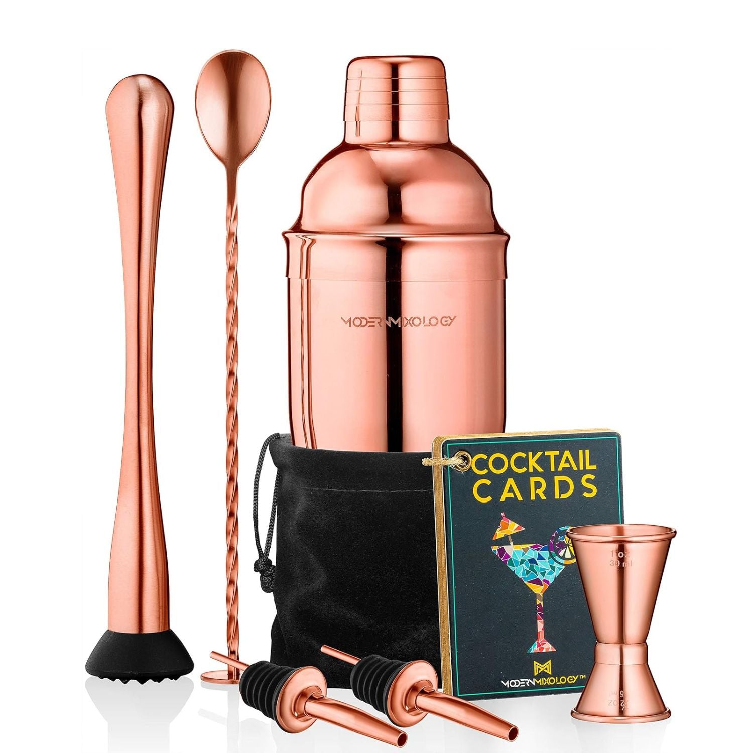 Portable 8-Piece Cocktail Shaker Set  Copper with Velvet Bag by Mixology & Craft