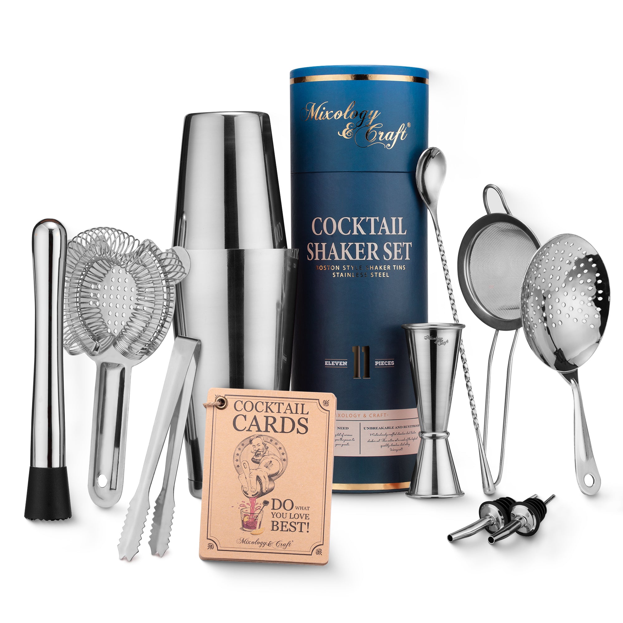 Twice Element® Cocktail Mixer Set | Boston-shaker set met: Elegante Geschenkdoos, Opbergzakje, Receptenboek en alle Essentiële Drankaccessoires | Geweldig cadeau voor hem
