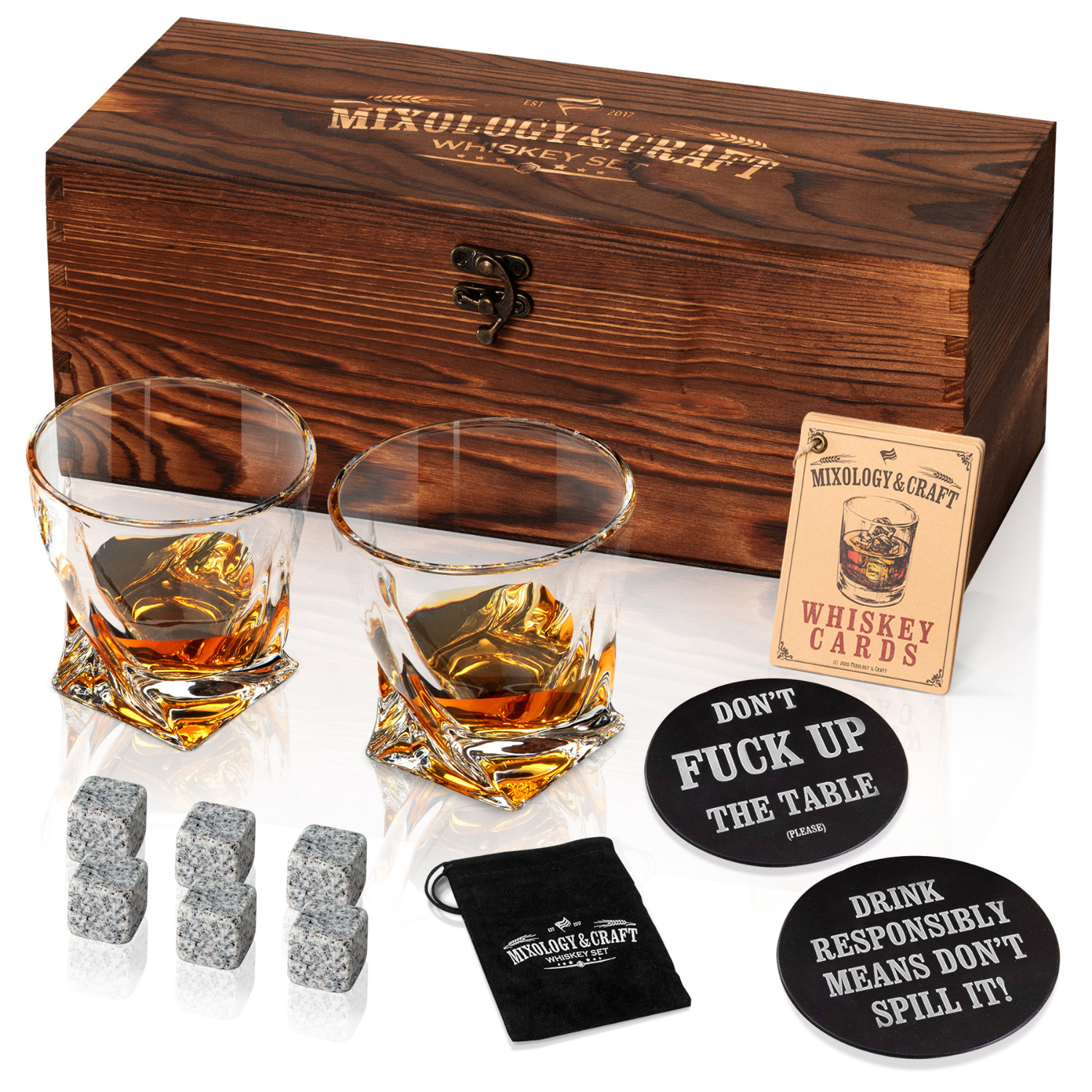 Whiskey Set - 12pc - Twist Glasses - Wood Latch Create by Mixology & Craft