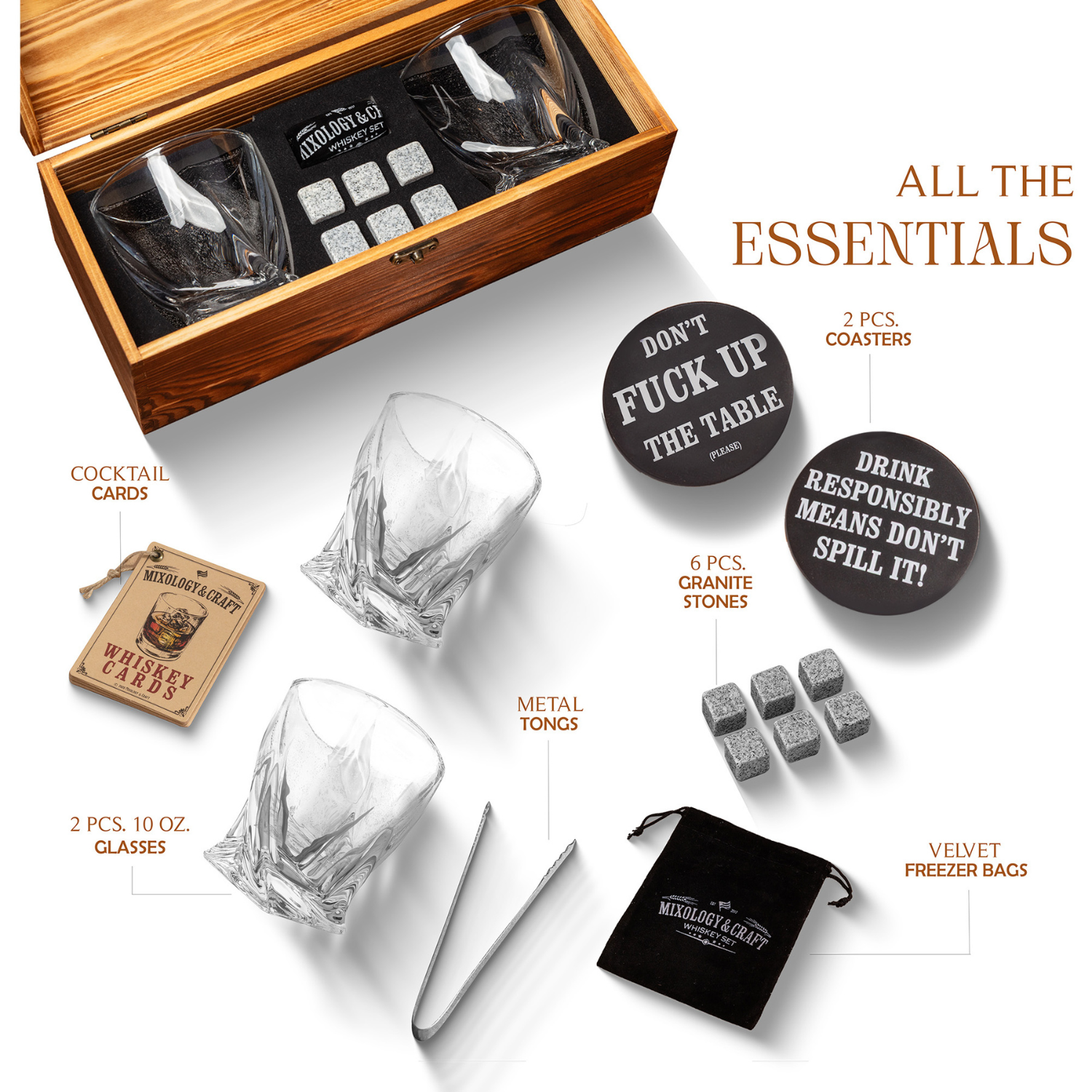 Whiskey Gift Set with All the Essentials Included by Mixology & Craft