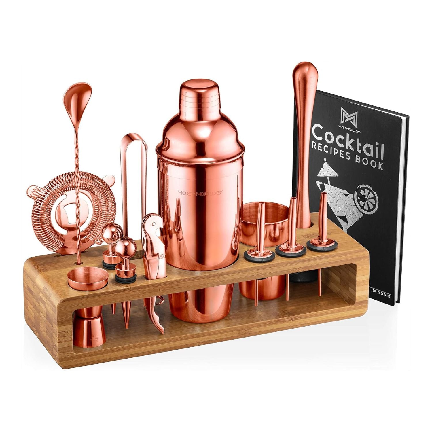 23-Piece Bartender Kit with Bamboo Stand - Copper by Mixology & Craft