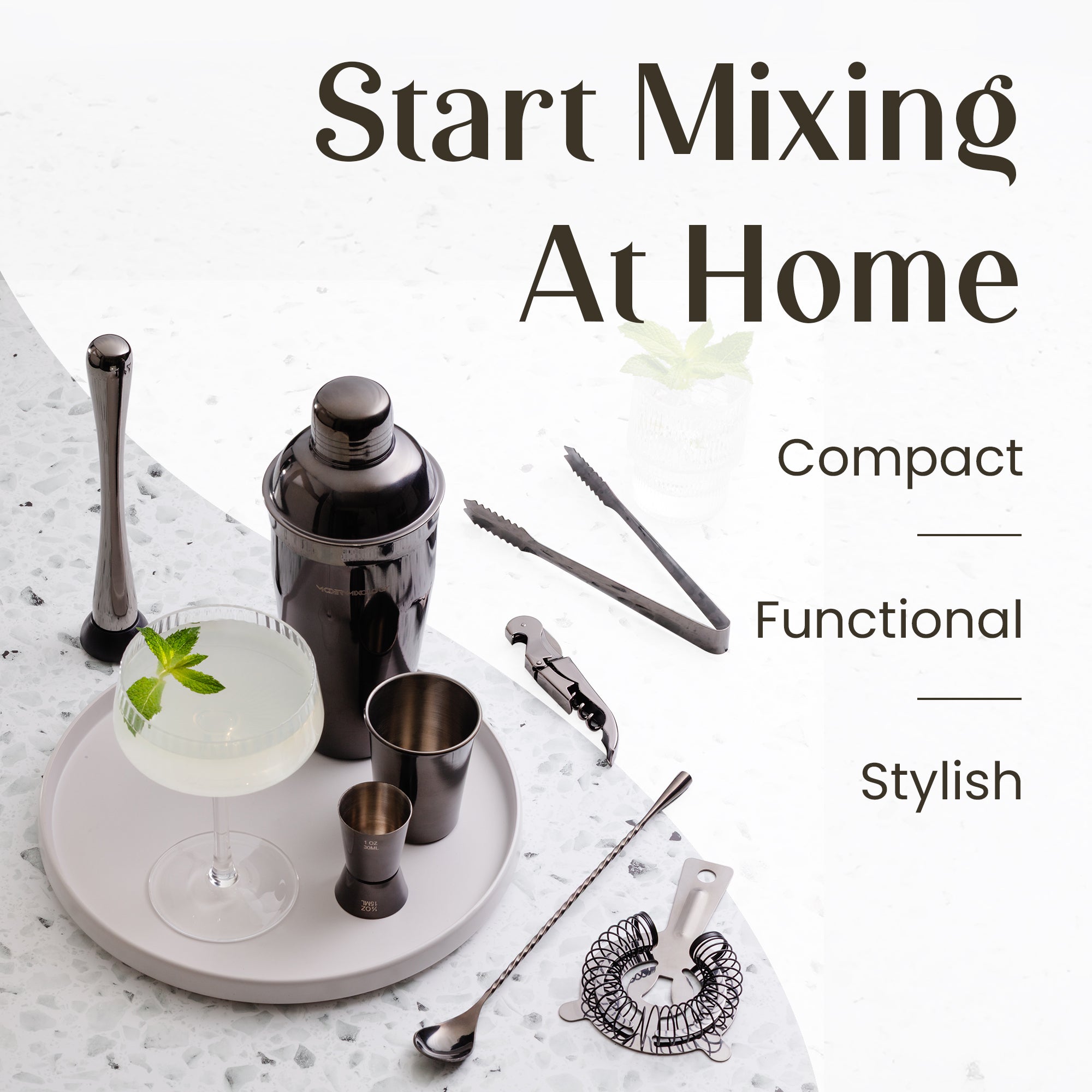 Complete Cocktail Shaker Set with Tools by Mixology & Craft