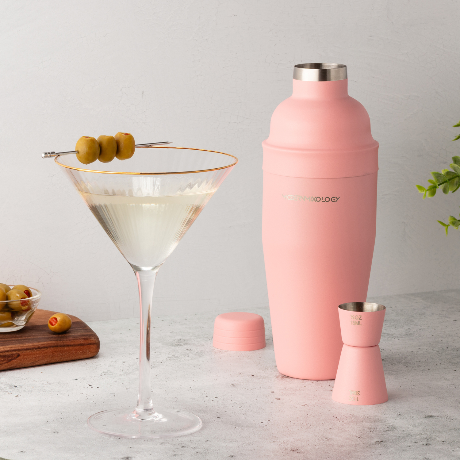 Stylish Pink Cocktail Shaker with Cap and Jigger by Modern Mixology