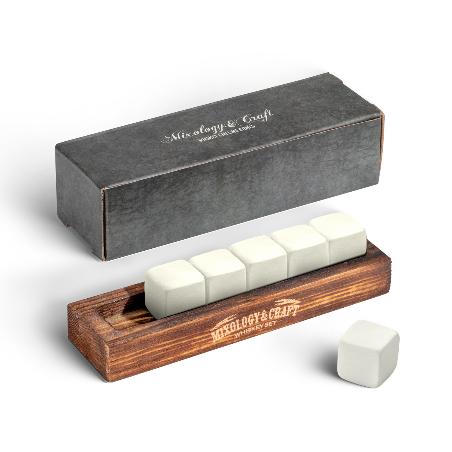 Whiskey Stones – Set of 6 Cube-Shaped Granite Chillers - Ivory White by Mixology & Craft