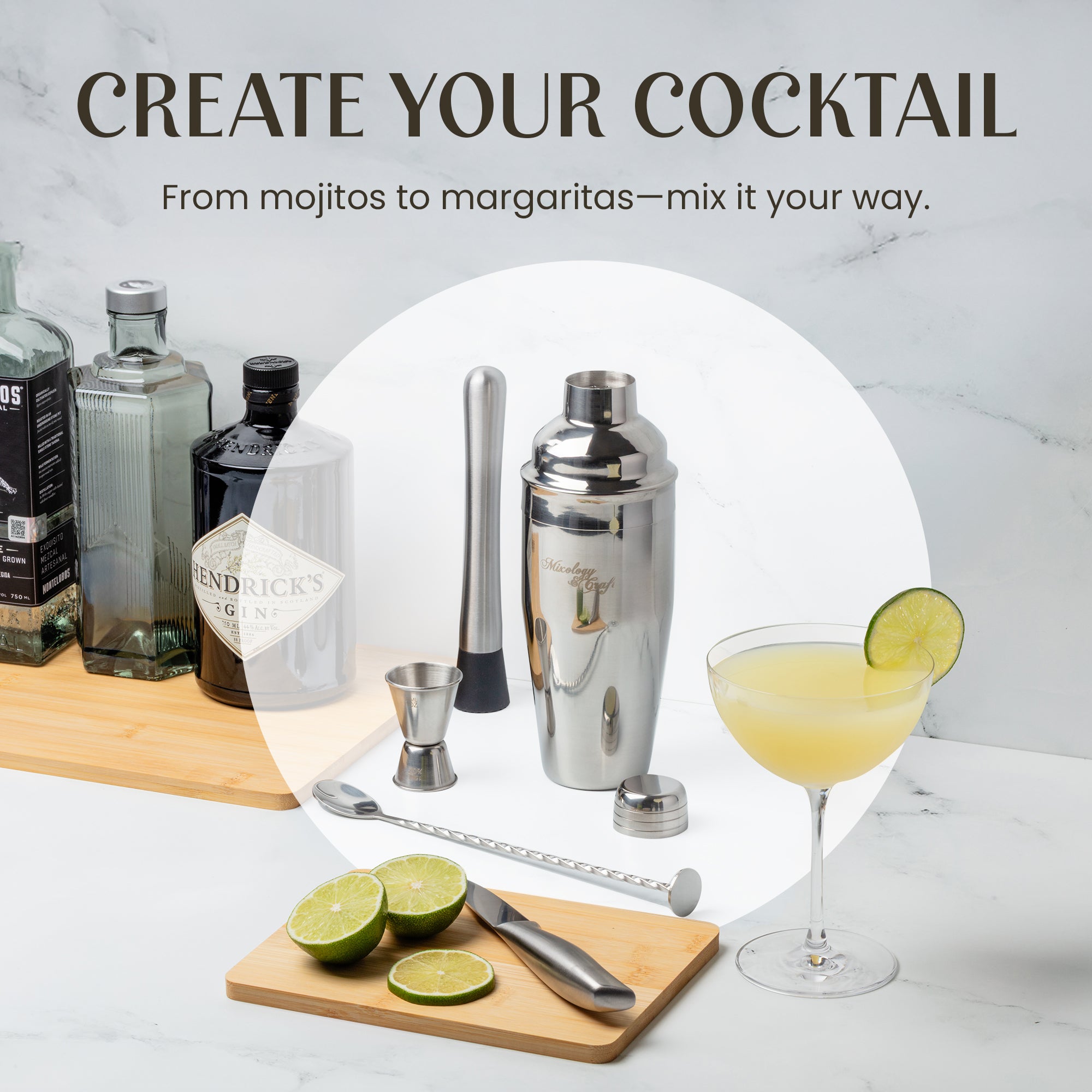 Cocktail Shaker Set for Making Mojitos, Margaritas, and More by Mixology & Craft