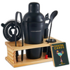 8-Piece Matte Black Bartender Kit with Wood Stand by Mixology & Craft
