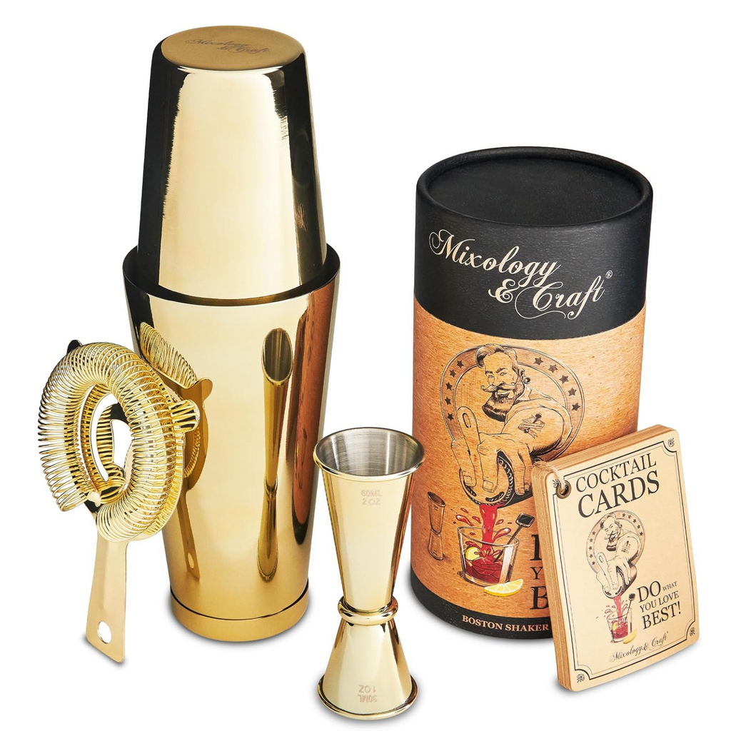 Professional Boston Cocktail Shaker Set – 4 Piece - Gold by Mixology & Craft