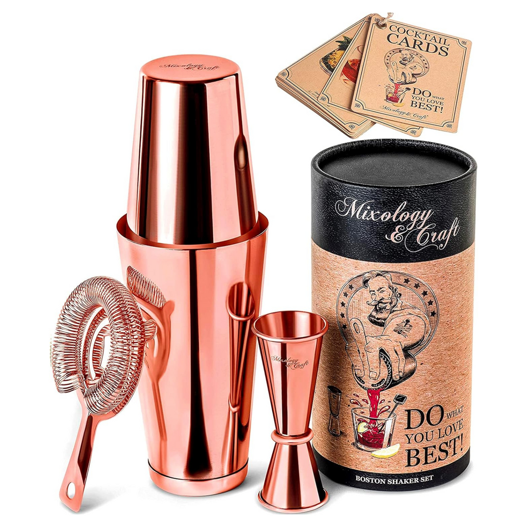 Professional Boston Cocktail Shaker Set – 4 Piece - Copper by Mixology & Craft