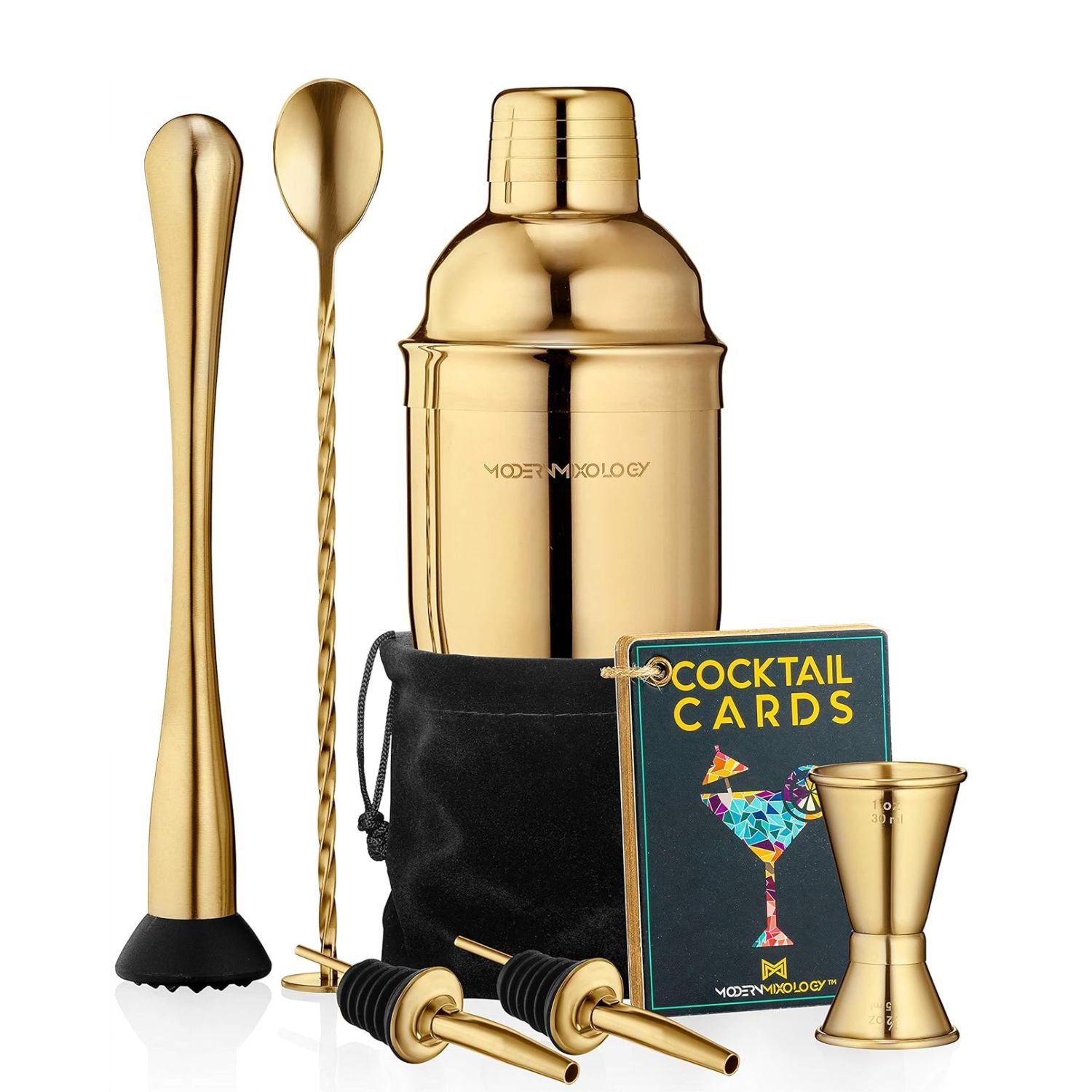 Portable 8-Piece Cocktail Shaker Set  Gold with Velvet Bag by Mixology & Craft