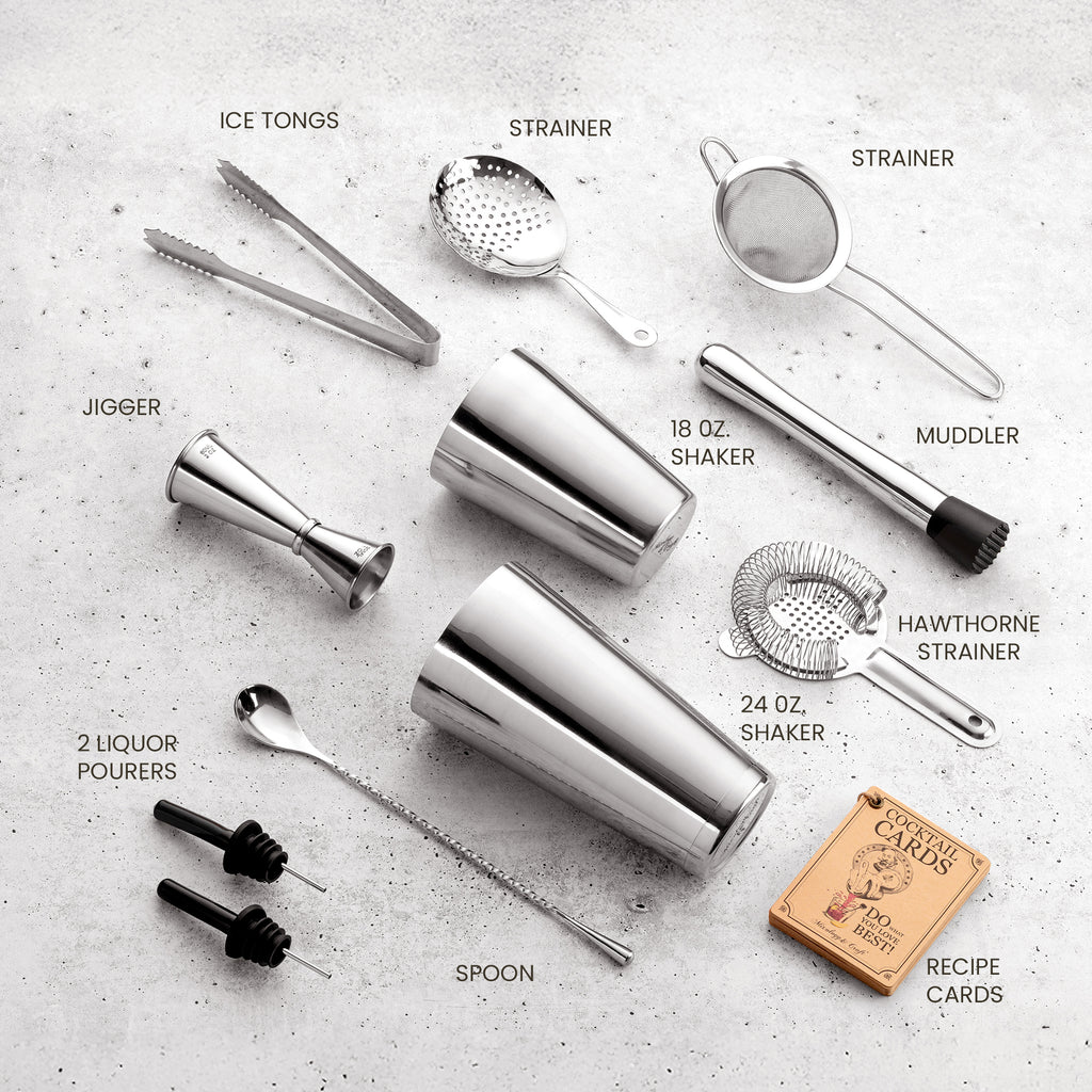 11-Piece Boston ShakerCocktail Set with Professional BarTools by Mixology & Craft