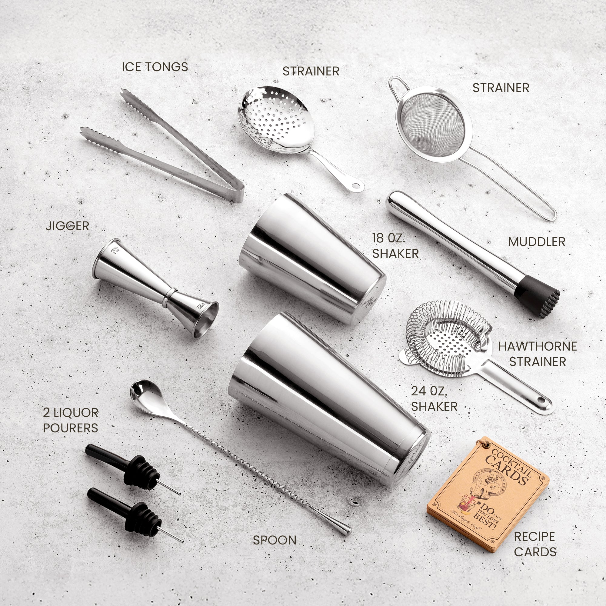 11-Piece Boston ShakerCocktail Set with Professional BarTools by Mixology & Craft