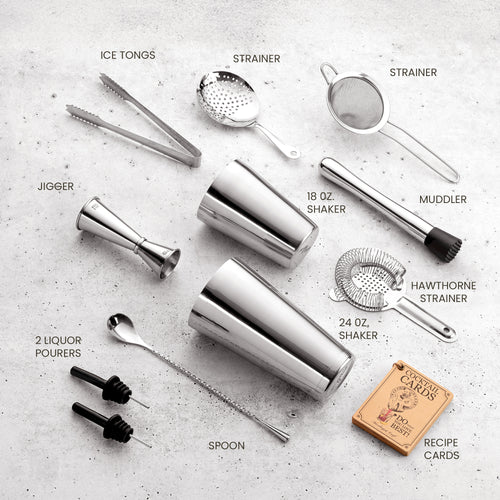 11-Piece Boston ShakerCocktail Set with Professional BarTools by Mixology & Craft