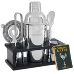 8-Piece Silver Bartender Kit with Black Wood Stand by Mixology & Craft