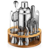 Bartender Kit - 15-Piece with Round Bamboo Stand - Silver by Mixology & Craft