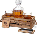 Whiskey Decanter Set with Glasses & Wooden Stand by Mixology & Craft