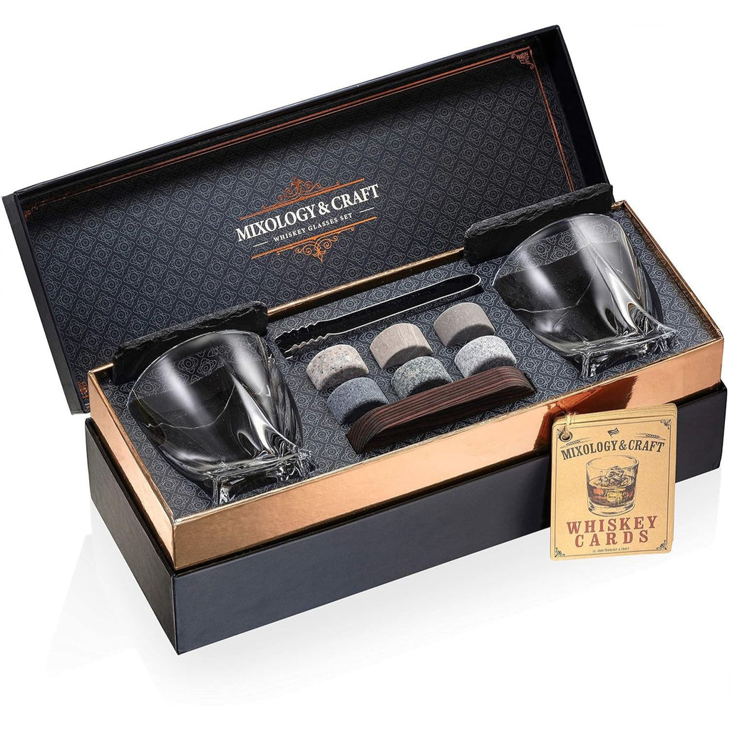 Whiskey Cocktail Gift Box with Glasses and Chilling Stones by Mixology & Craft