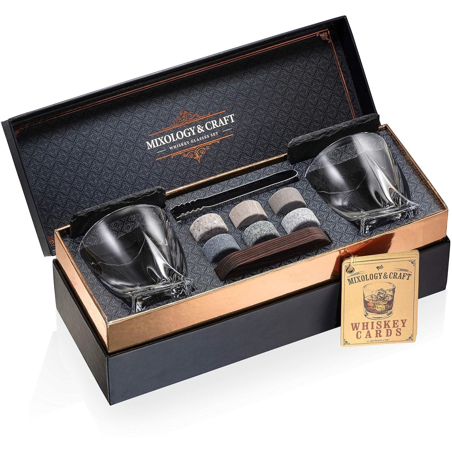 Whiskey Cocktail Gift Box with Glasses and Chilling Stones by Mixology & Craft