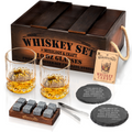 Whiskey Crate Gift Set - 15 Piece - Diamond Glasses - Dark Brown by Mixology & Craft