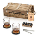 Whiskey Wooden Army Crate Gift Set - 15 Piece - Diamond Glasses with Whiskey Stones by Mixology & Craft
