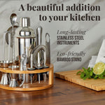 15-Piece Bartender Kit with Stainless Steel Tools and Bamboo Stand for Home Cocktails by Mixology & Craft