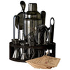 Bartender Kit - 15-Piece with Black Round Bamboo Stand - Black by Mixology & Craft