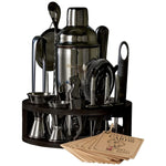 Bartender Kit - 15-Piece with Black Round Bamboo Stand - Black by Mixology & Craft