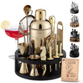 Bartender Kit - 15-Piece with Black Round Bamboo Stand - Gold by Mixology & Craft