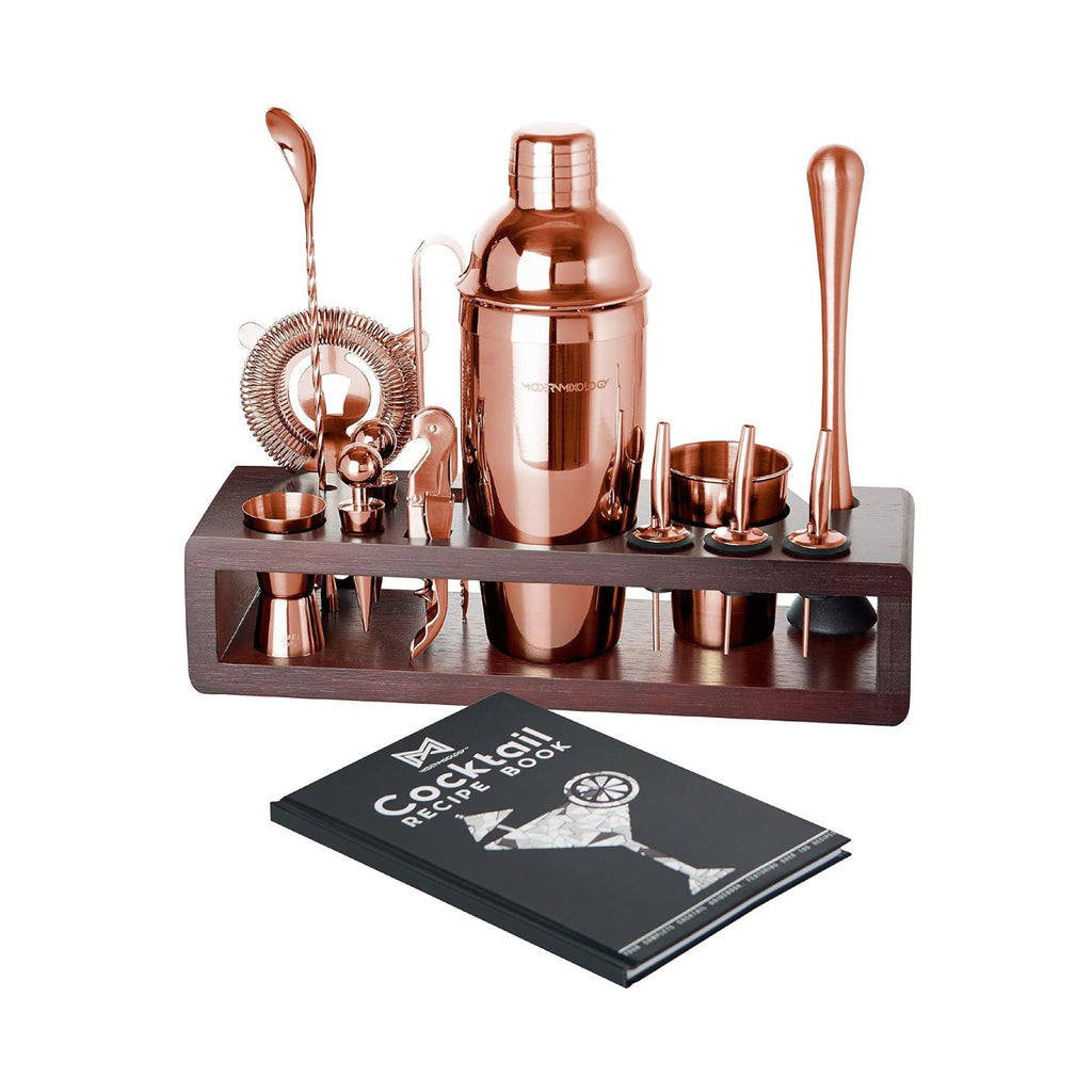 24-Piece Bartender Kit with Dark Wood Stand - Copper by Mixology & Craft