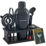8-Piece Matte Black Bartender Kit with Black Wood Stand by Mixology & Craft