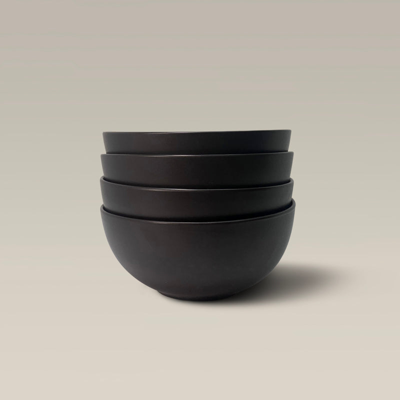 Set of 4 Ceramic Stoneware Contour Bowls - Black by Gather Round